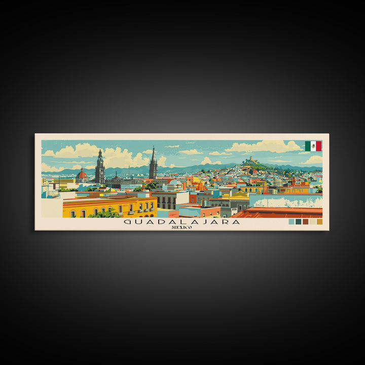 Guadalajara, Mexico Panoramic Canvas Print, Guadalajara, Mexico Painting, Mexico Art, Guadalajara Travel Poster, Travel Art, Living Room Painting