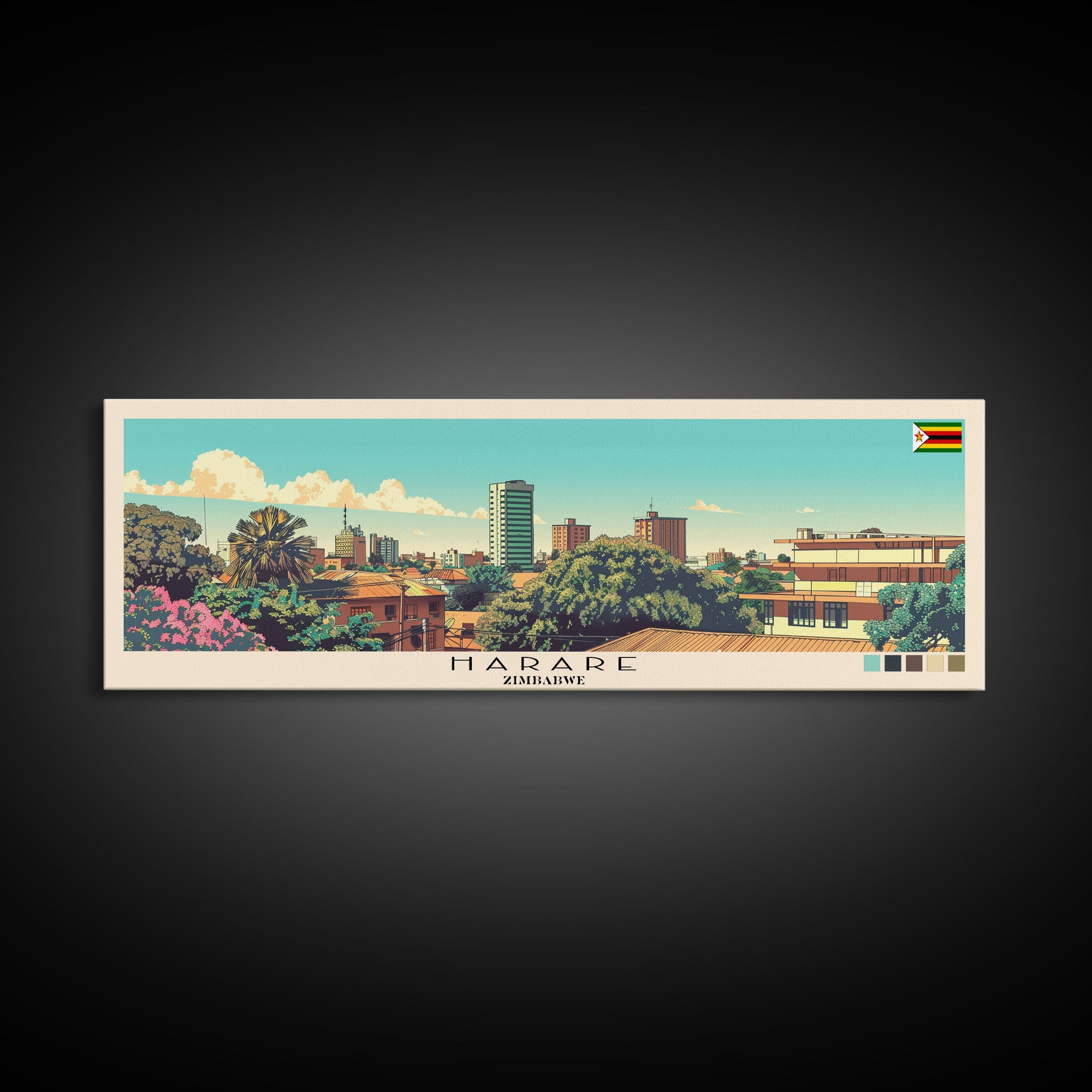 Harare, Zimbabwe Panoramic Canvas Print, Harare, Zimbabwe Painting, Zimbabwe Art, Harare Travel Poster, Travel Art, Guest Room Painting