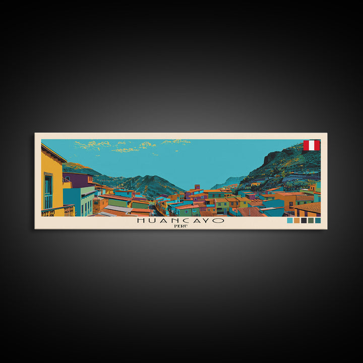 Huancayo, Peru Panoramic Canvas Print, Huancayo, Peru Painting, Peru Art, Huancayo Travel Poster, Travel Art, Living Room Painting