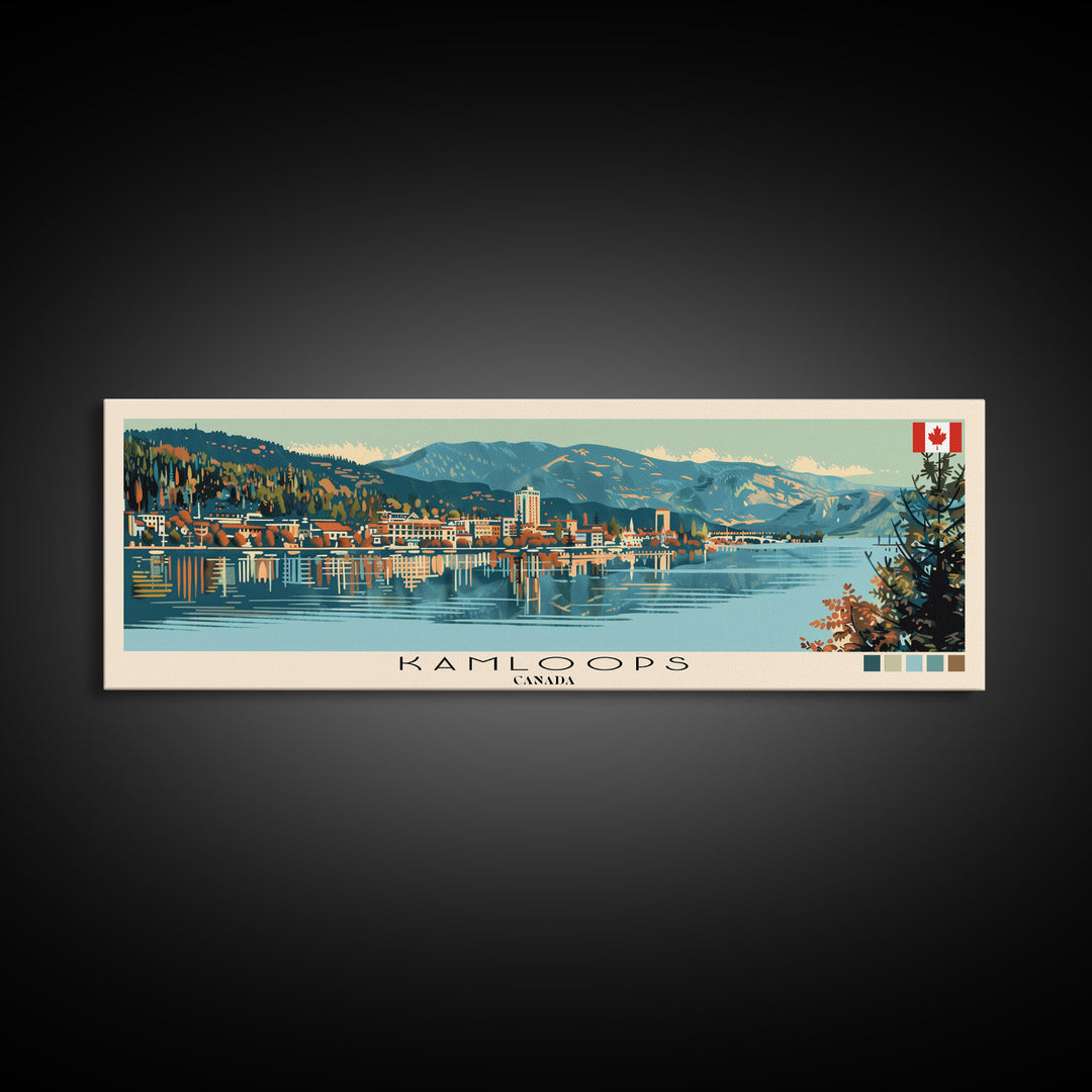 Kamloops, Canada Panoramic Canvas Print, Kamloops, Canada Painting, Canada Art, Kamloops Travel Poster, Travel Art, Vacation Gift