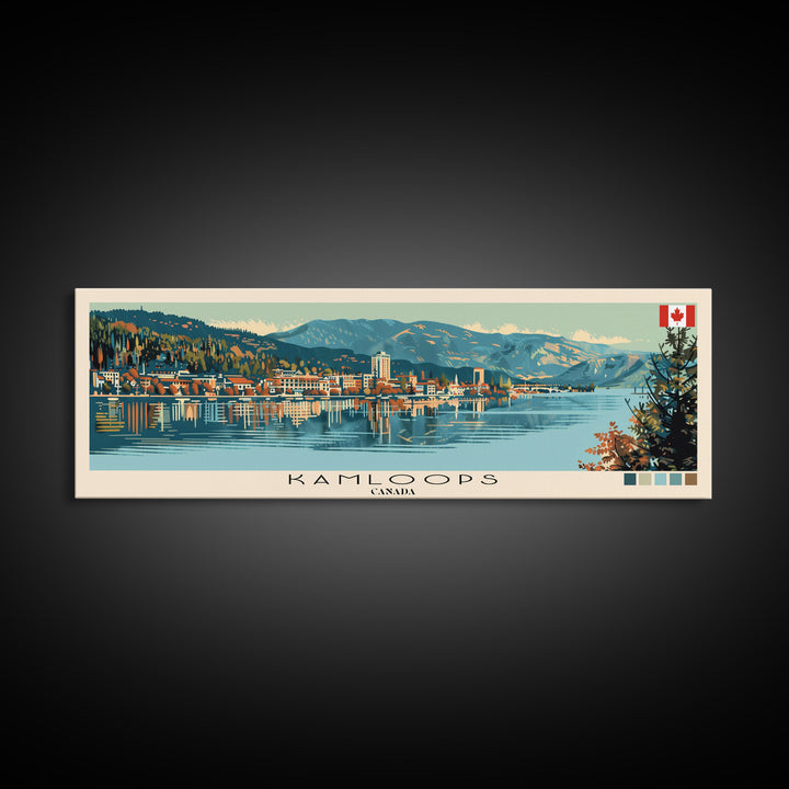 Kamloops, Canada Panoramic Canvas Print, Kamloops, Canada Painting, Canada Art, Kamloops Travel Poster, Travel Art, Vacation Gift