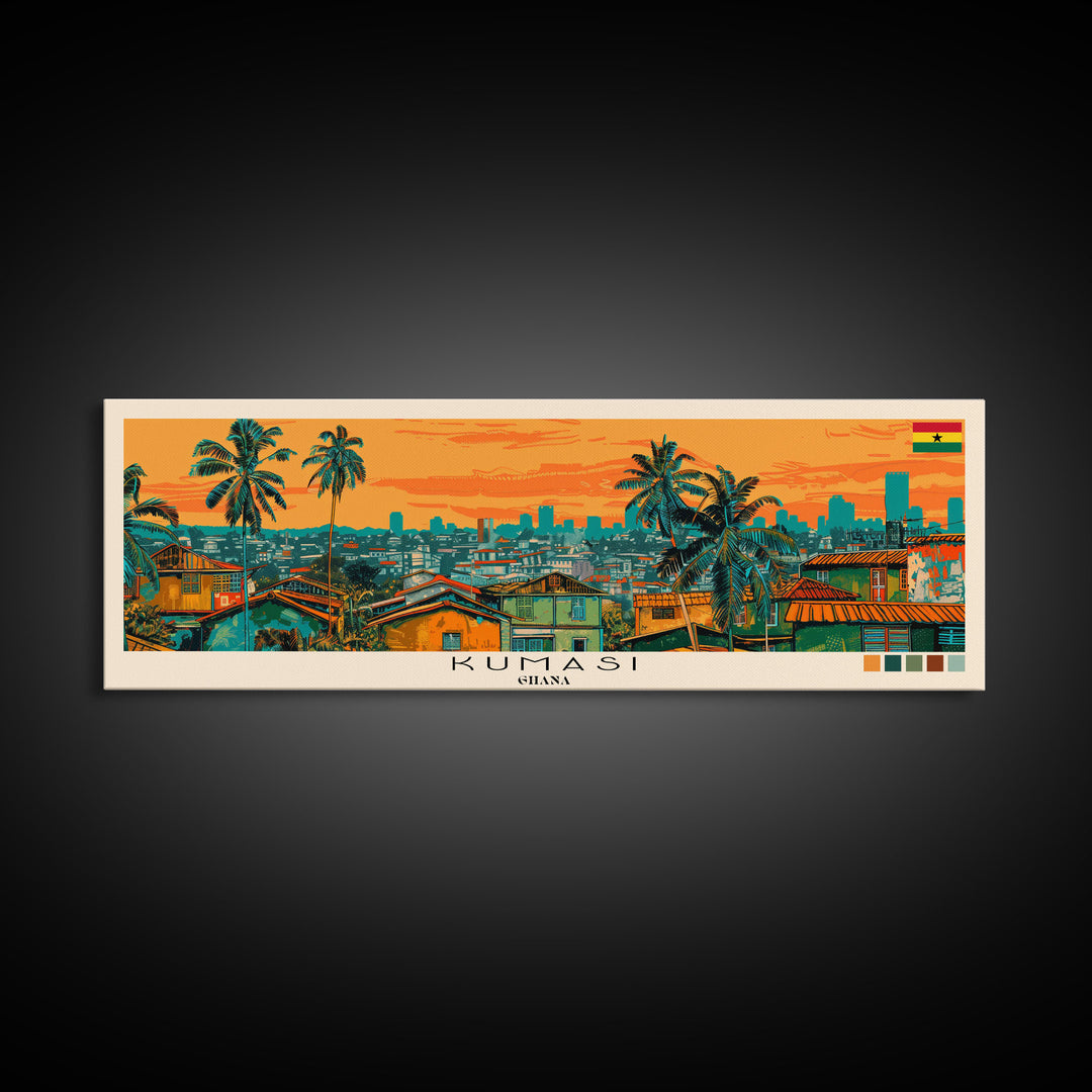 Kumasi, Ghana Panoramic Canvas Print, Kumasi, Ghana Painting, Ghana Art, Kumasi Travel Poster, Travel Art, Living Room Painting