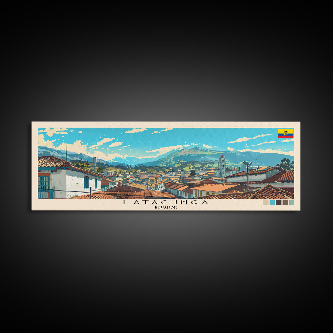 Latacunga, Ecuador Panoramic Canvas Print, Latacunga, Ecuador Painting, Ecuador Art, Latacunga Travel Poster, Travel Art, Housewarming Gift