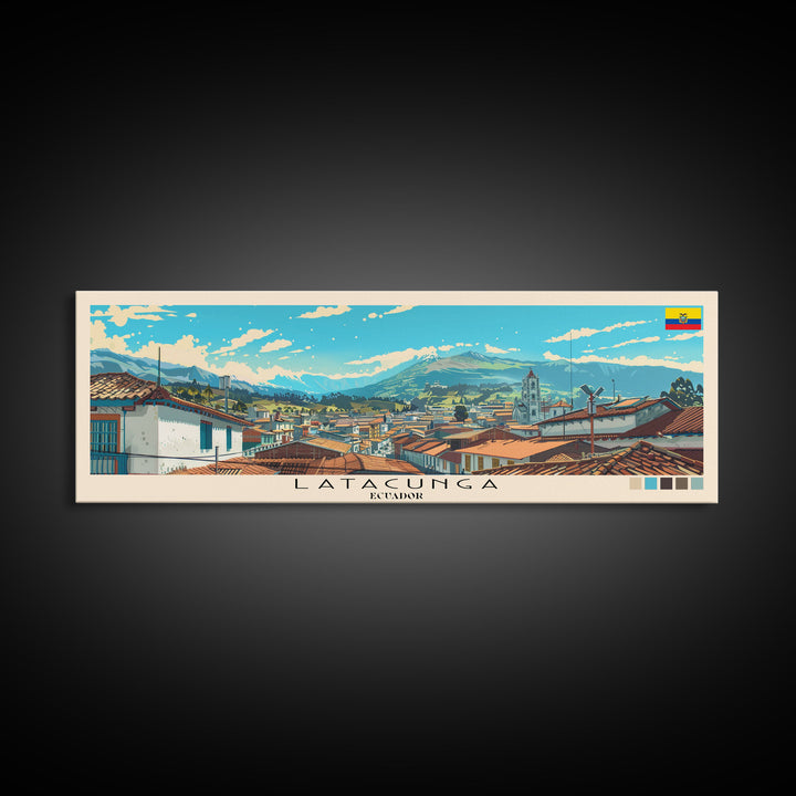 Latacunga, Ecuador Panoramic Canvas Print, Latacunga, Ecuador Painting, Ecuador Art, Latacunga Travel Poster, Travel Art, Housewarming Gift