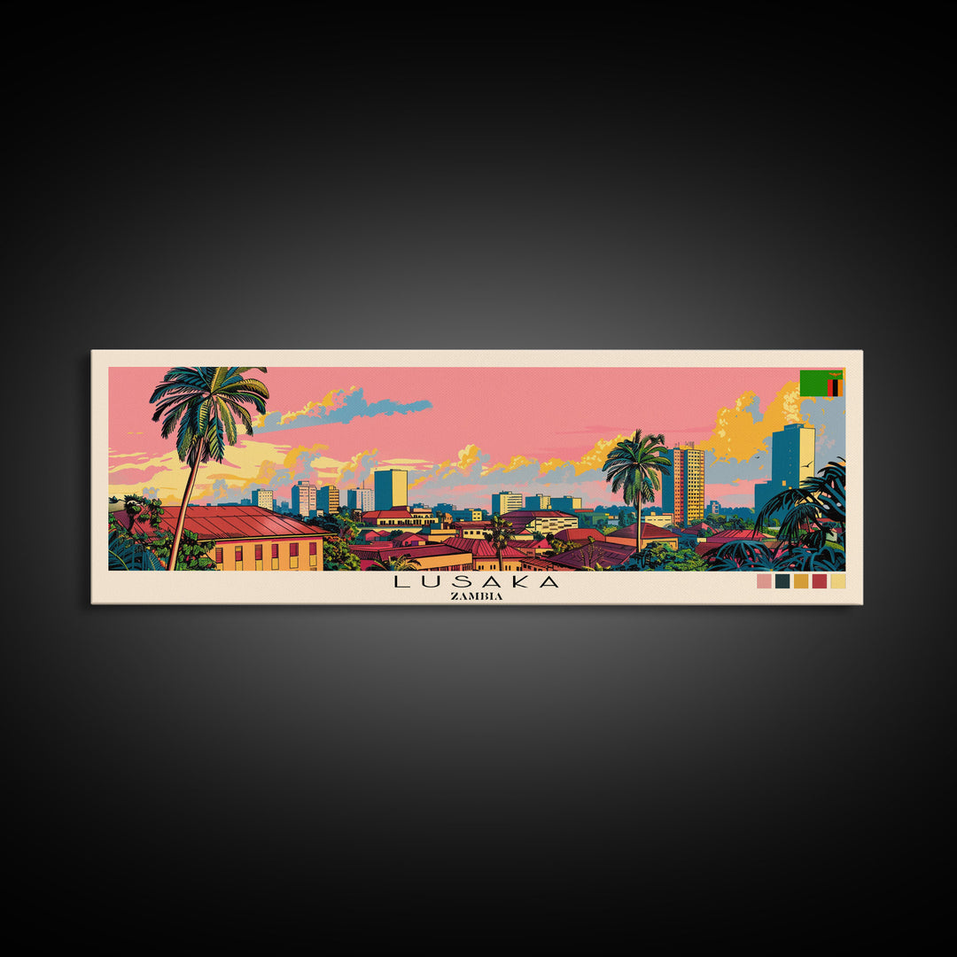 Lusaka, Zambia Panoramic Canvas Print, Lusaka, Zambia Painting, Zambia Art, Lusaka Travel Poster, Travel Art, Guest Room Painting