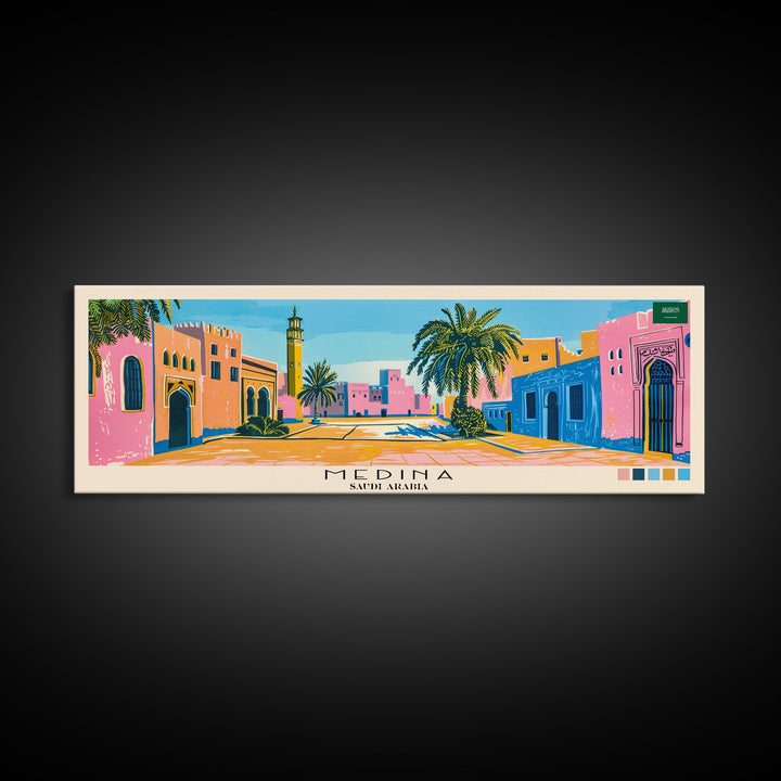 Medina, Saudi Arabia Panoramic Canvas Print, Medina, Saudi Arabia Painting, Saudi Arabia Art, Medina Travel Poster, Travel Art, Living Room Painting