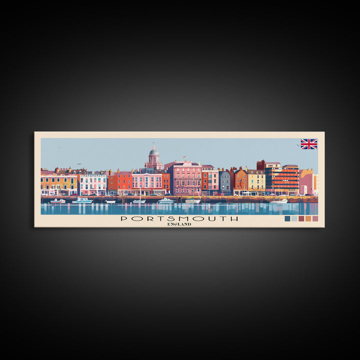 Portsmouth, England Panoramic Canvas Print, Portsmouth, England Painting, England Art, Portsmouth Travel Poster, Travel Art, Vacation Gift