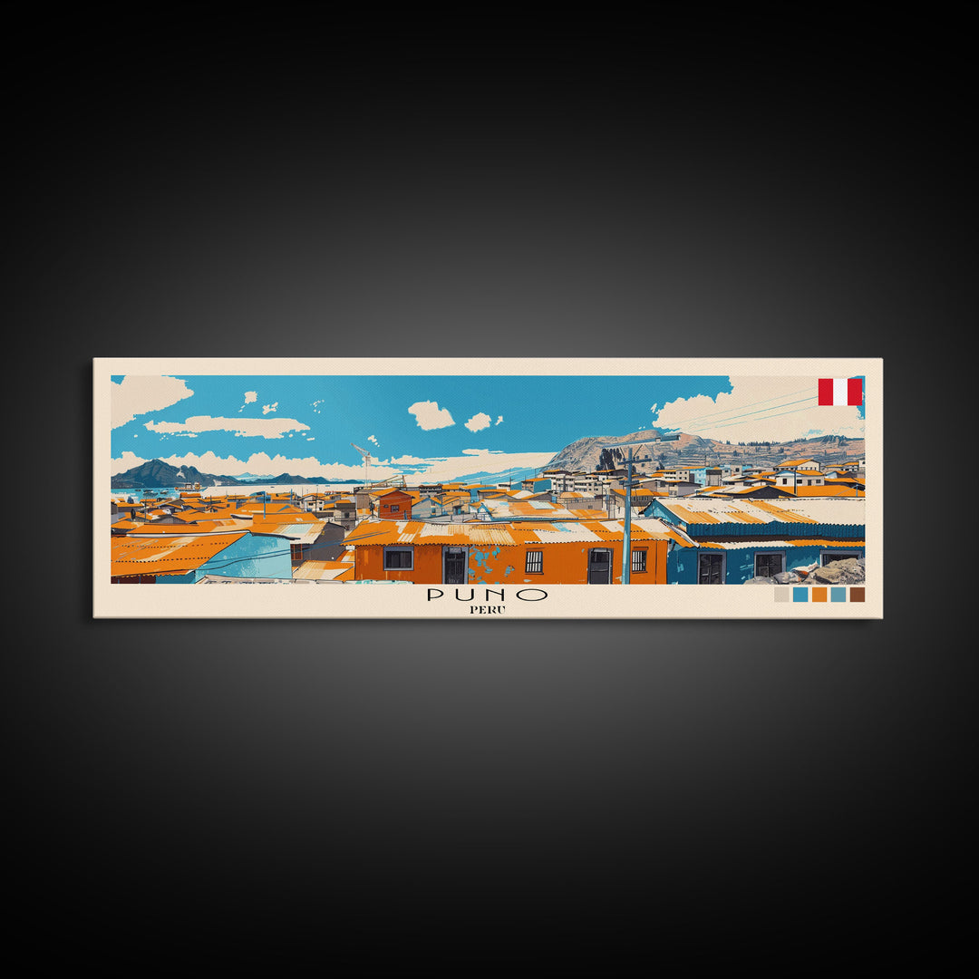 Puno, Peru Panoramic Canvas Print, Puno, Peru Painting, Peru Art, Puno Travel Poster, Travel Art, Guest Room Painting