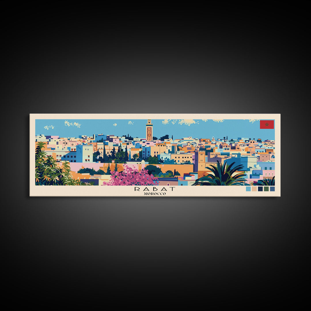 Rabat, Morocco Panoramic Canvas Print, Rabat, Morocco Painting, Morocco Art, Rabat Travel Poster, Travel Art, Housewarming Gift