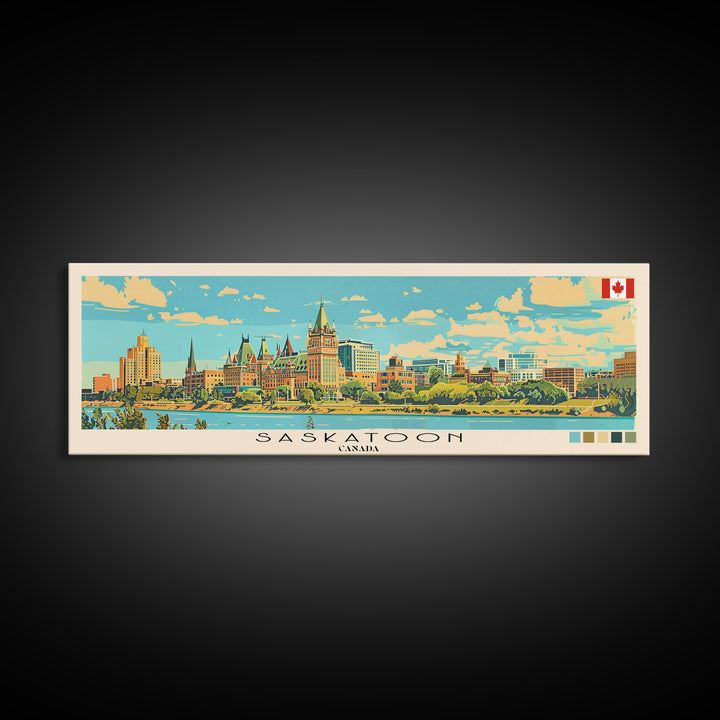 Saskatoon, Canada Panoramic Canvas Print, Saskatoon, Canada Painting, Canada Art, Saskatoon Travel Poster, Travel Art, Guest Room Painting