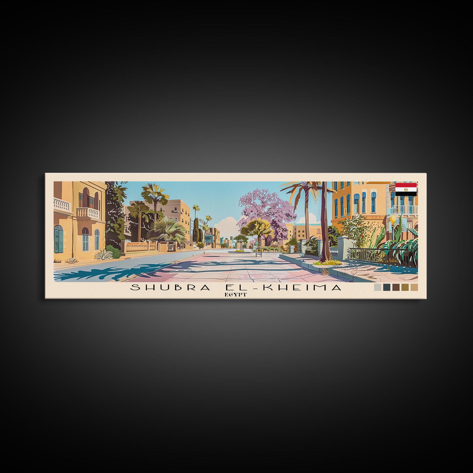 Shubra El-Kheima, Egypt Panoramic Canvas Print, Shubra El-Kheima, Egypt Painting, Egypt Art, Shubra El-Kheima Travel Poster, Travel Art, Guest Room Painting