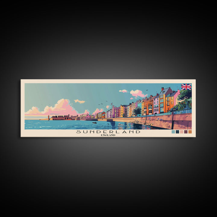 Sunderland, England Panoramic Canvas Print, Sunderland, England Painting, England Art, Sunderland Travel Poster, Travel Art, Housewarming Gift