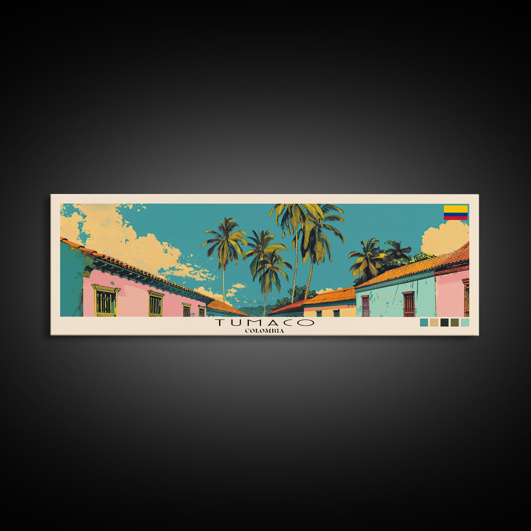 Tumaco, Colombia Panoramic Canvas Print, Tumaco, Colombia Painting, Colombia Art, Tumaco Travel Poster, Travel Art, Housewarming Gift