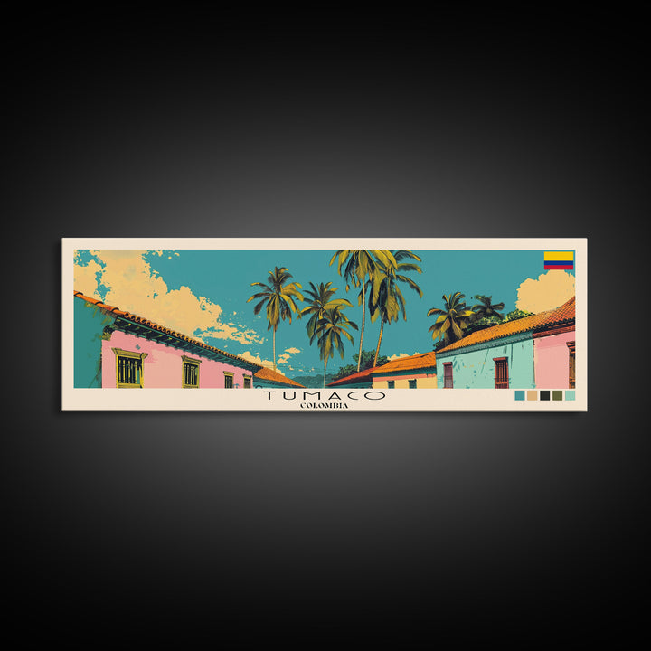 Tumaco, Colombia Panoramic Canvas Print, Tumaco, Colombia Painting, Colombia Art, Tumaco Travel Poster, Travel Art, Housewarming Gift