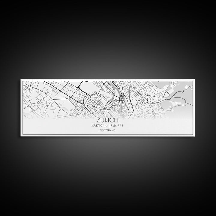 Panoramic Zurich City Map, Switzerland Art, Map Print, Minimalist Wall Art, Canvas Art, Housewarming Gift, Street Map Art, Closing Gift