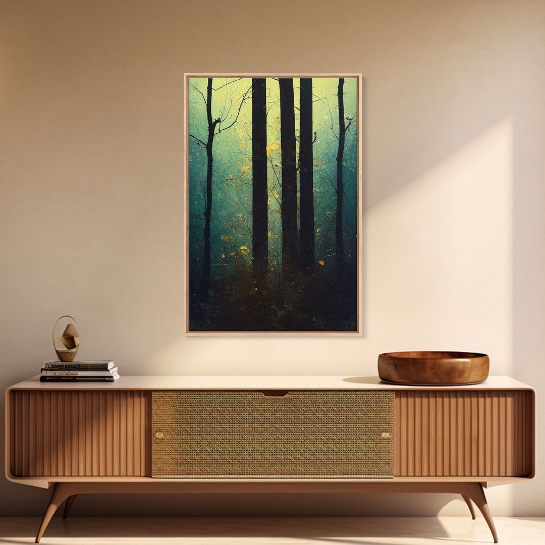 Magical Forest Oil Painting Style, Spooky Pirate Ship Art, Framed Canvas Print, Ready To Hang Framed Wall Art, Living Room Wall Hanging