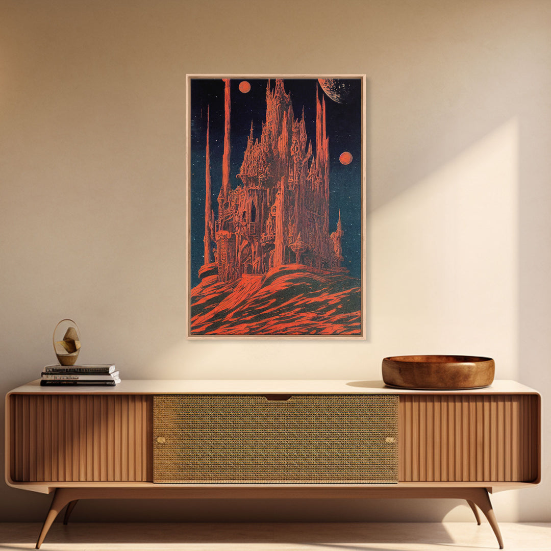 Gothic Red Eerie Castle Fine Art Print, Wall Poster, Wall Art Print