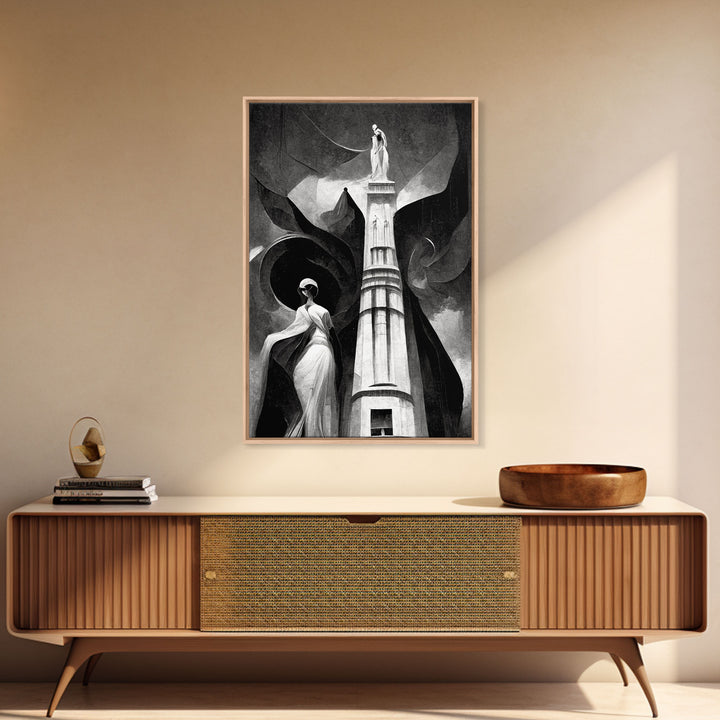 Vintage Style Art Deco Statue Study, Framed Canvas Print, Retro Style Wall Art, 1920s - 1930s style Art