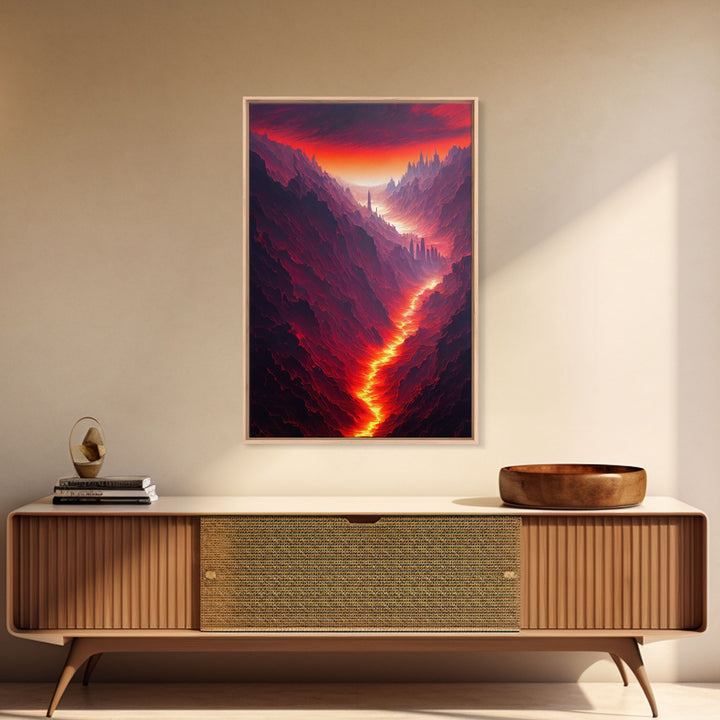 Lava Flow, Depths of Hades Art, Framed Canvas Print, Ready To Hang Framed Wall Art, Living Room Wall Hanging