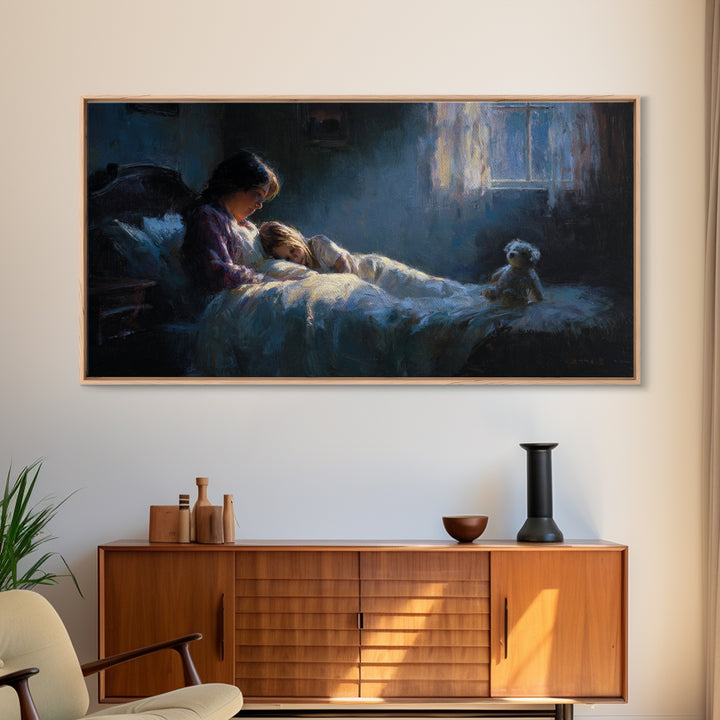 Mother Reading Bedtime Story To Child Wall Art, Cozy Kids Room Decor, Nursery Art Print, Sweet Dreams Bedroom Decor, Gift For Her