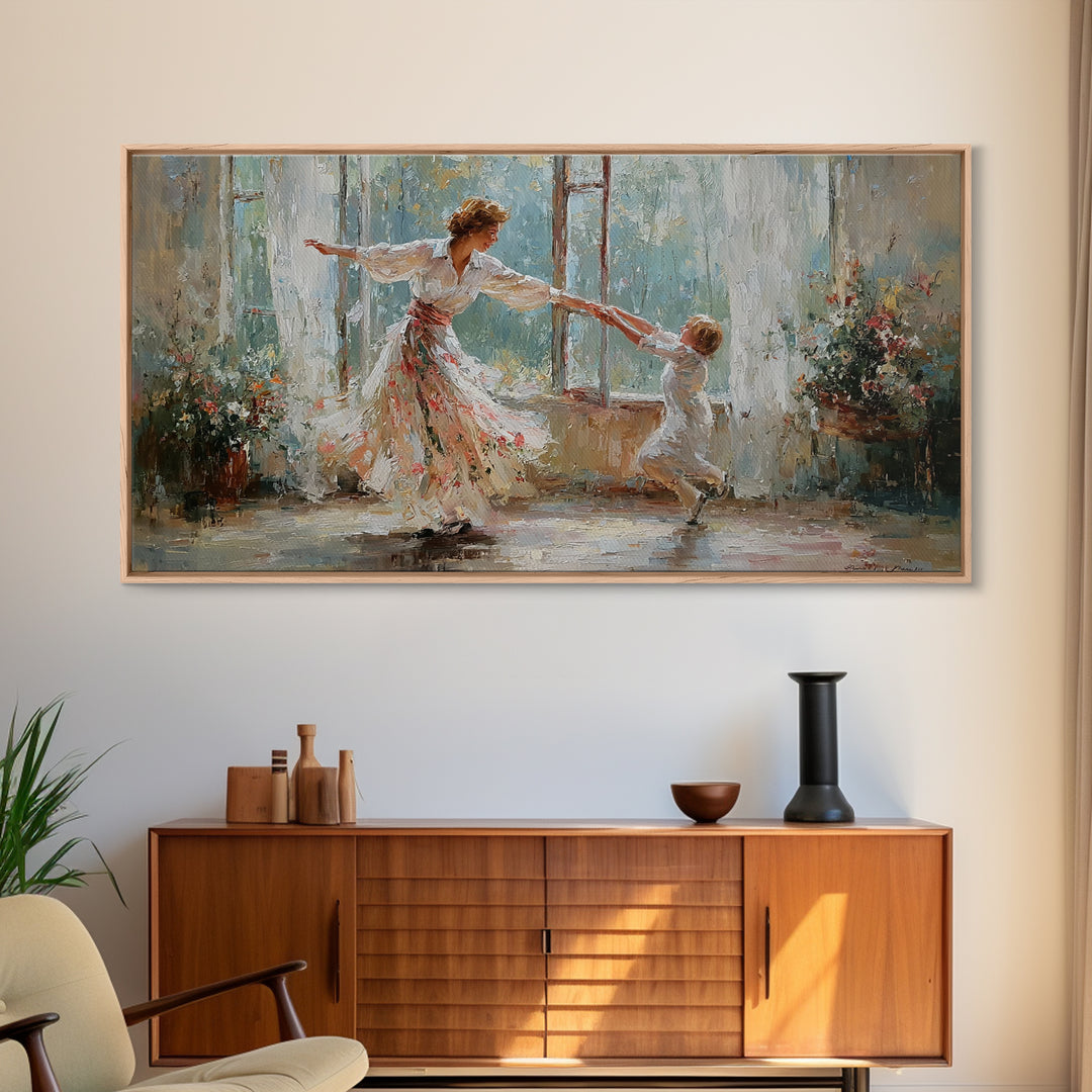 Sunlit Mother And Child Dance Canvas Print, Impressionist Family Wall Art, Nursery Decor, Gift For Mom, Living Room Decor