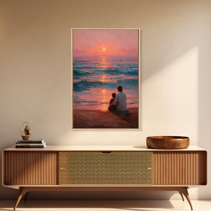 Parent And Child By Rose Ocean Sunset Canvas Print, Beach Wall Art, Coastal Home Decor, Family Gift, Living Room Wall Decor