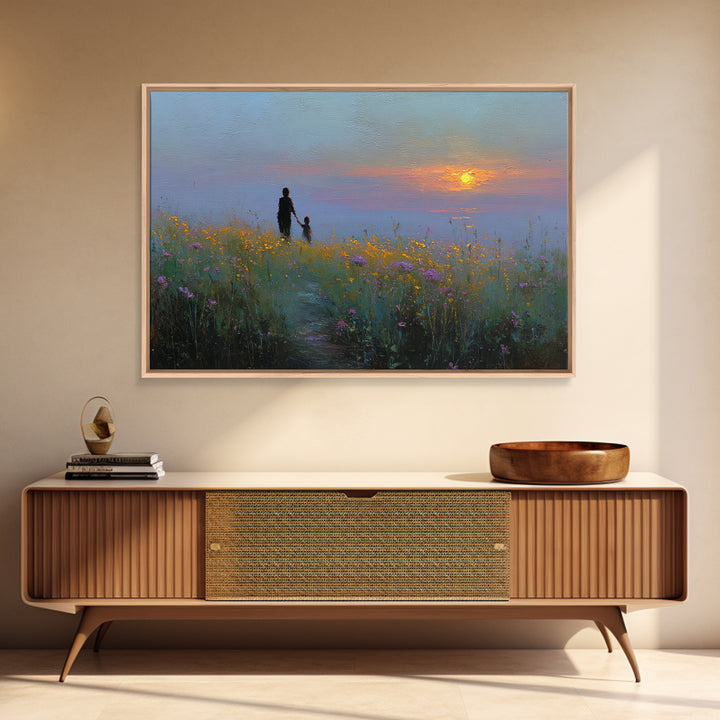 Mother And Child Meadow Sunset Wall Art, Impressionist Wildflower Landscape Print, Peaceful Nature Decor, Gift For Mom, Living Room Decor
