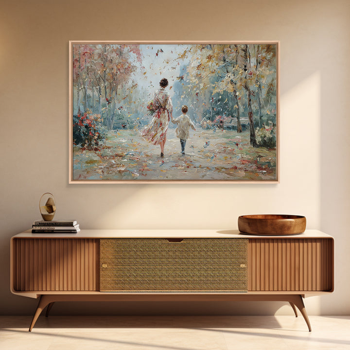 Mother And Child Autumn Park Walk Wall Art, Impressionist Painting Print, Feminine Living Room Decor, Housewarming Gift For Her
