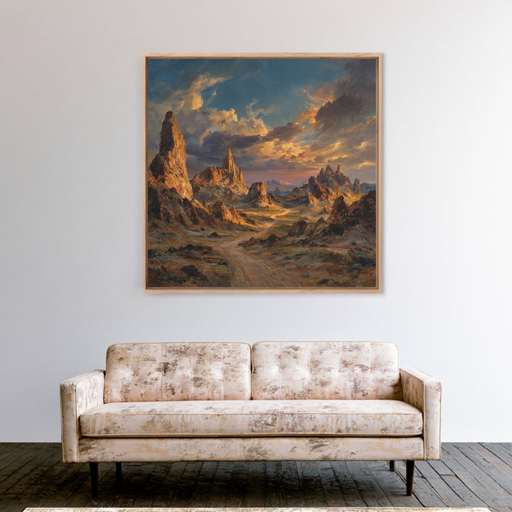 Dramatic Desert Mountain Landscape Wall Art, Western Sunset Canyon Painting Print, Modern Landscape Living Room Wall Art