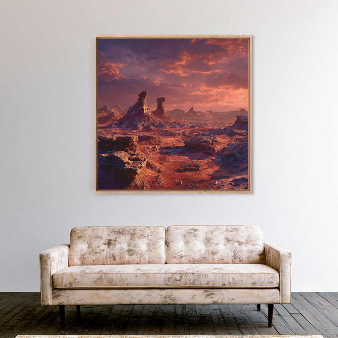 Red Alien Desert Landscape Canvas Print, Surreal Sci Fi Wall Art, Futuristic Fantasy Planet Decor, Statement Artwork For Living Room