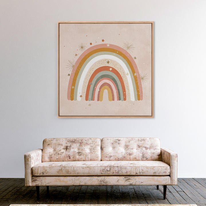Muted Rainbow With Stars Canvas Print, Boho Nursery Wall Decor, Kids Room Art, Pastel Home Decor, Baby Shower Gift For Girl Nursery Decor