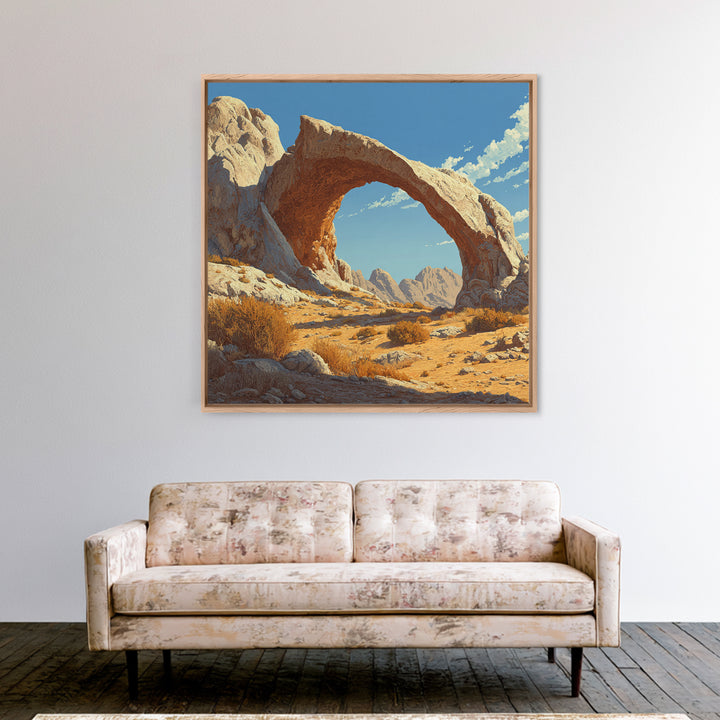 Sandstone Desert Arch Landscape Wall Art, Western Rock Formation Print, Modern Southwest Desert Decor Canvas Print