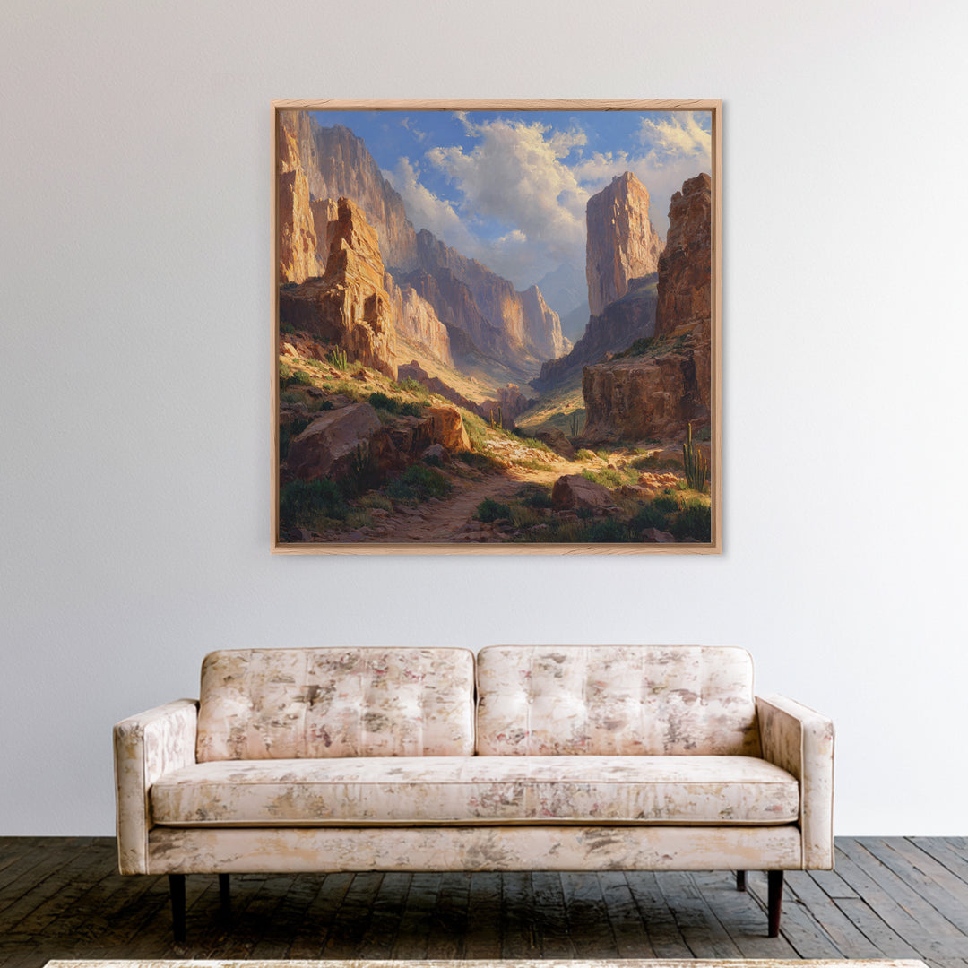 Sunlit Desert Canyon Landscape Wall Art, Western Landscape Canvas Print, Modern Home Decor, Large Living Room Wall Art
