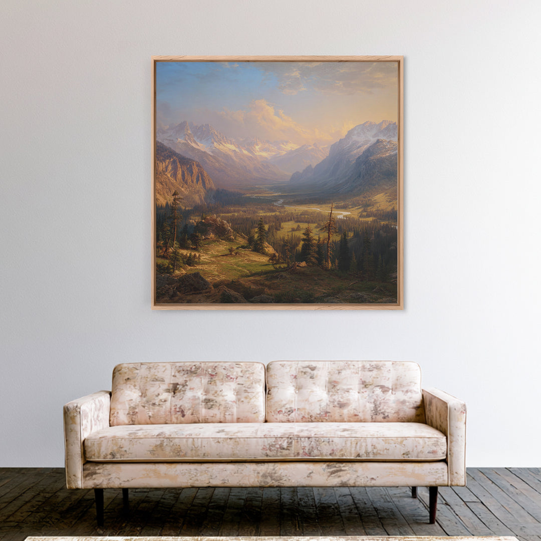 Majestic Mountain Valley At Sunrise Wall Art, Scenic Landscape Print, Nature Home Decor, Large Living Room Canvas Print