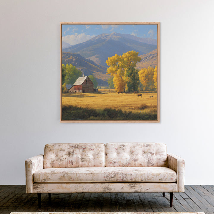 Golden Autumn Barn Landscape Wall Art Canvas Print Rustic Farmhouse Country Home Decor Large Landscape Art