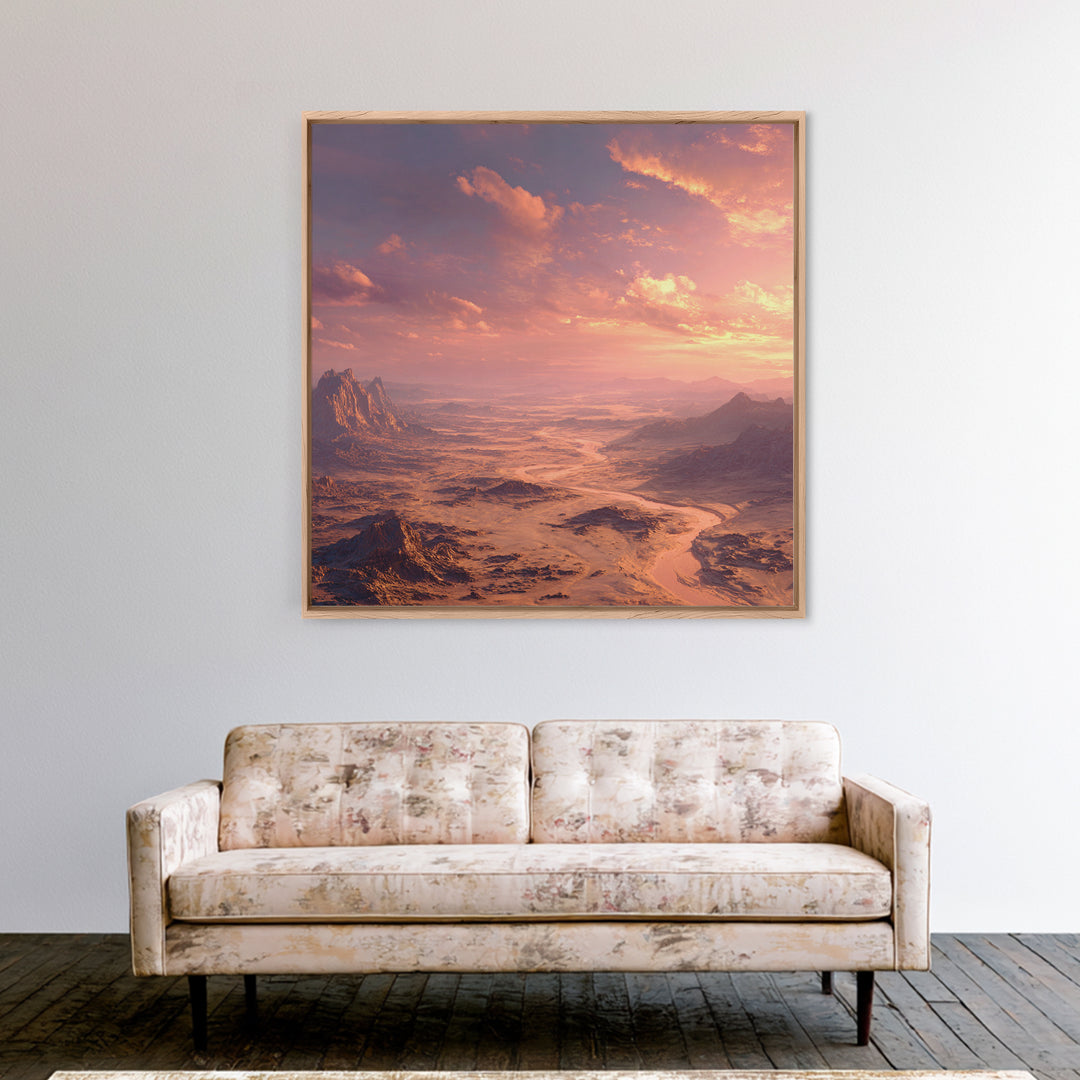 Sunset Desert Canyon Landscape Wall Art, Dreamy Pink Sky Canvas Print, Modern Southwest Home Decor Artwork