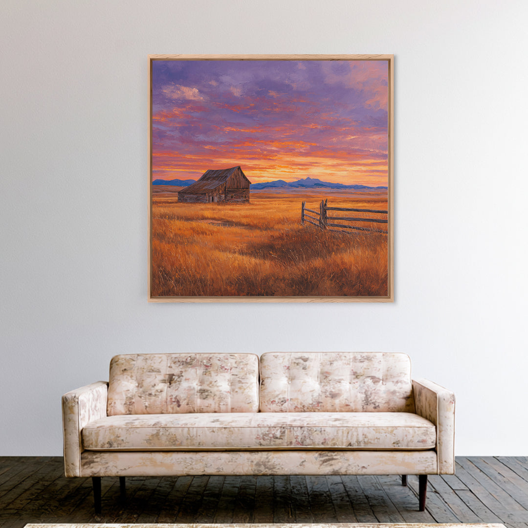 Old Barn At Pink Sunset Wall Art, Rustic Country Landscape Canvas Print, Farmhouse Home Decor, Cozy Living Room Country Wall Art