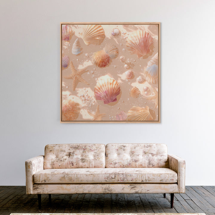 Blush Seashells And Starfish Canvas Print, Coastal Wall Art, Beach House Decor, Ocean Nursery Decor, Soft Nautical Decor
