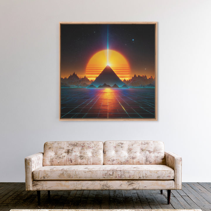 Retro Futuristic Pyramid Sunset Wall Art Neon Sci Fi Landscape Print Modern Abstract Art Print For Home Decor Living Room