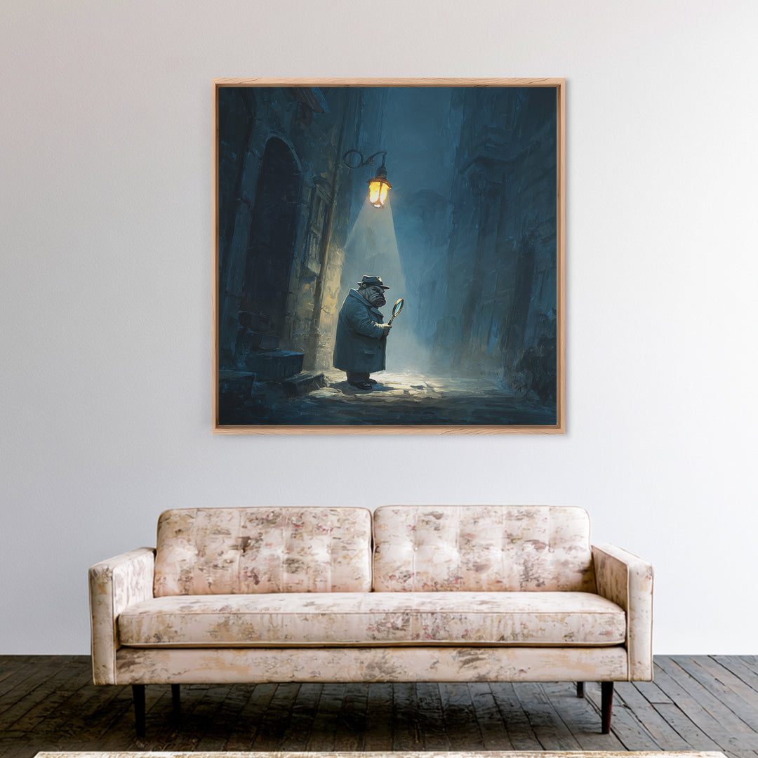 Noir Bulldog Detective Wall Art, Moody Animal Portrait, Dark Academia Decor, Whimsical Mystery Print, Office Wall Decor Gift