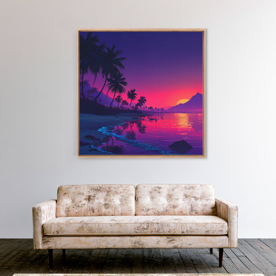 Vibrant Tropical Sunset Beach Wall Art, Colorful Coastal Ocean Print, Summer Home Decor, Modern Coastal Wall Art Print