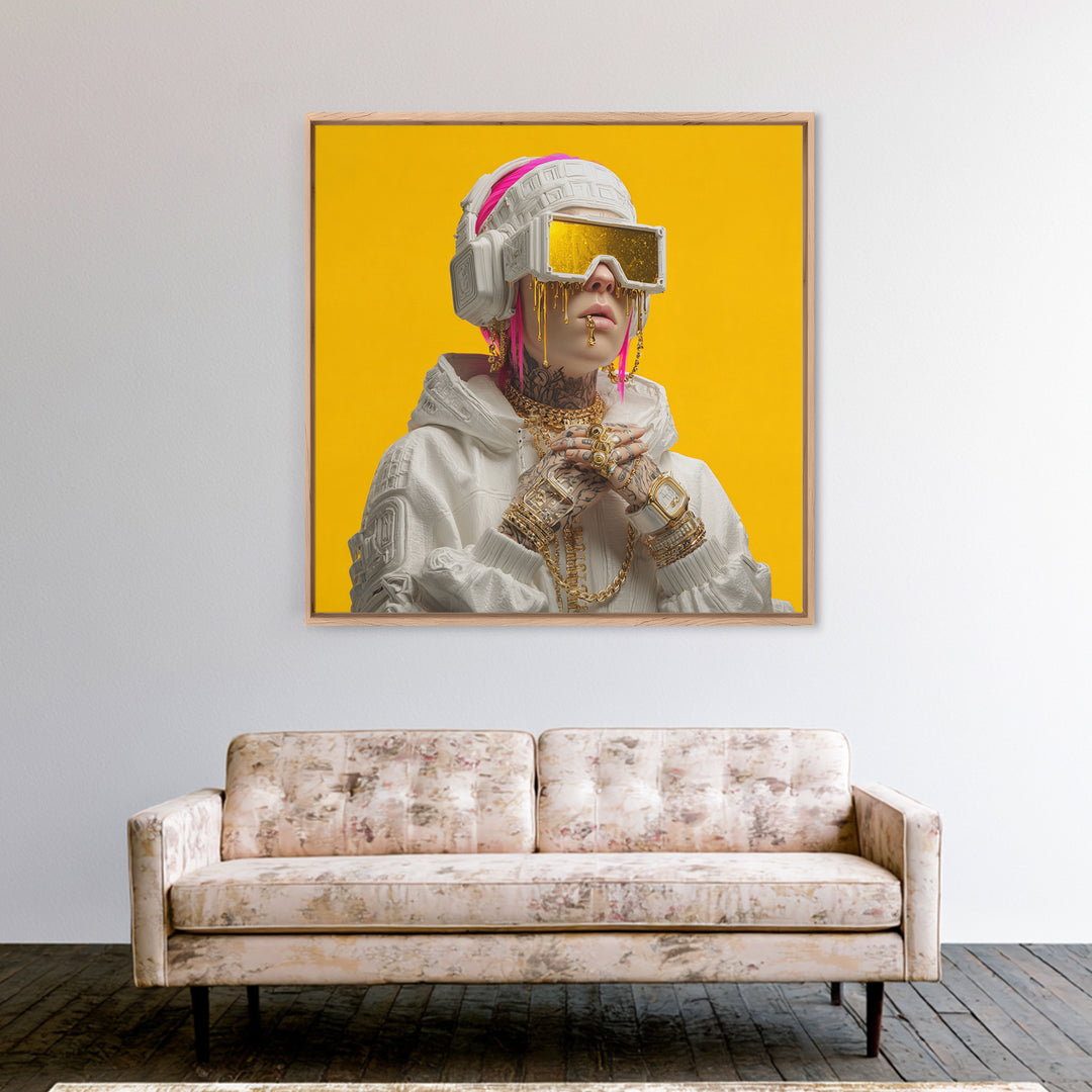 Neon Cyberpunk Portrait Wall Art, Futuristic Street Style Canvas Print, Bold Pop Art Decor, Gaming Room Artwork