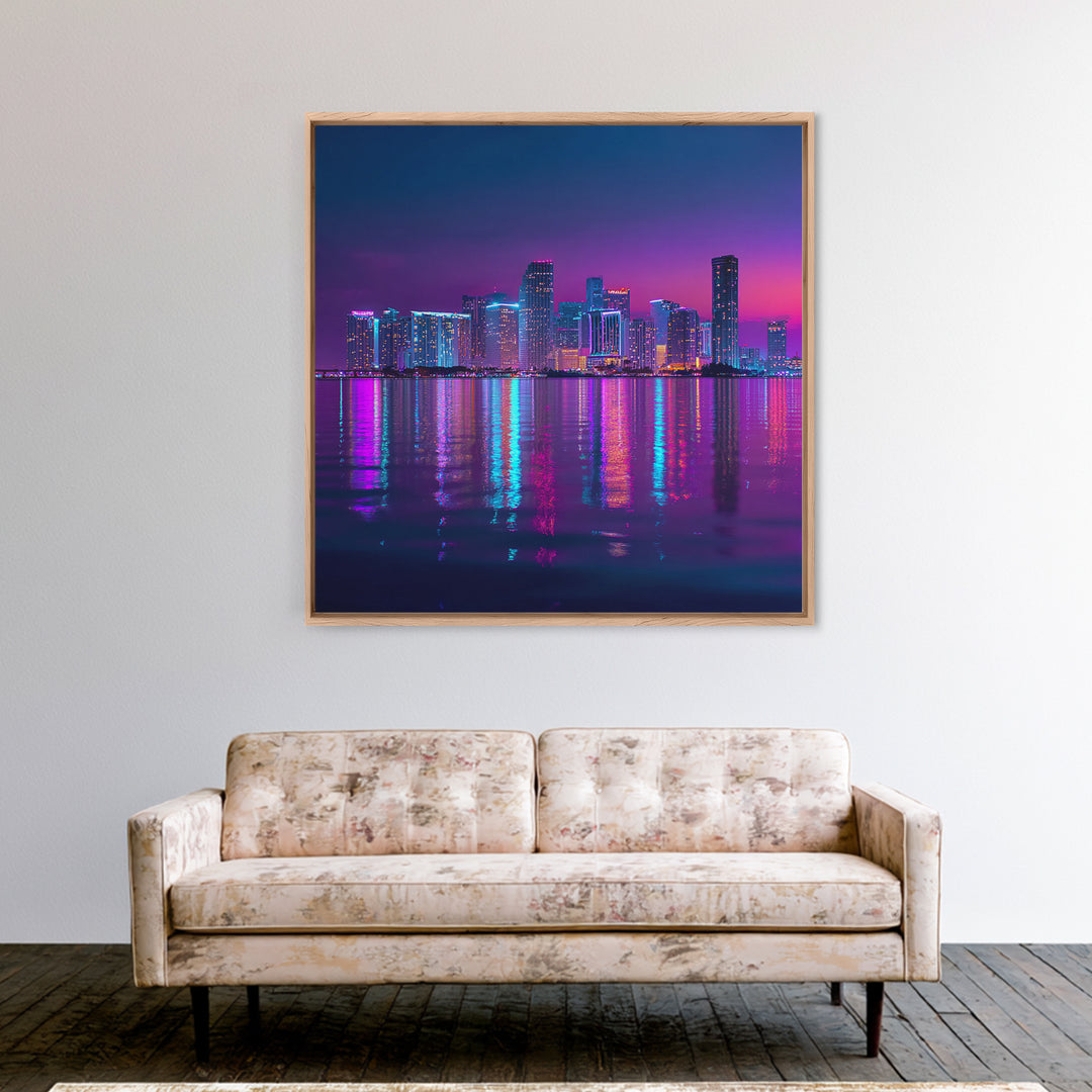 Neon City Skyline At Night Wall Art, Futuristic Urban Landscape Print, Cyberpunk Home Decor, Colorful Cityscape Canvas Print