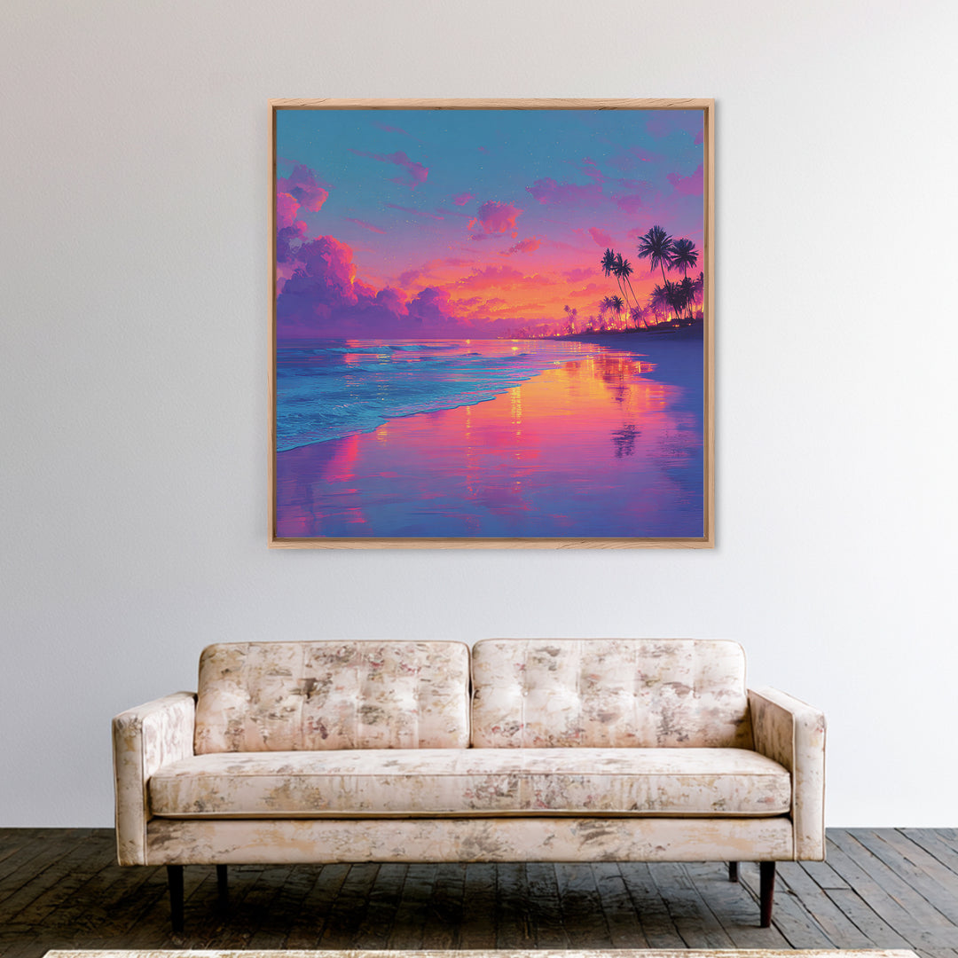 Colorful Seaside Sunset Wall Art, Tropical Ocean Beach Print, Vibrant Coastal Decor, Modern Summer Ocean Wall Art