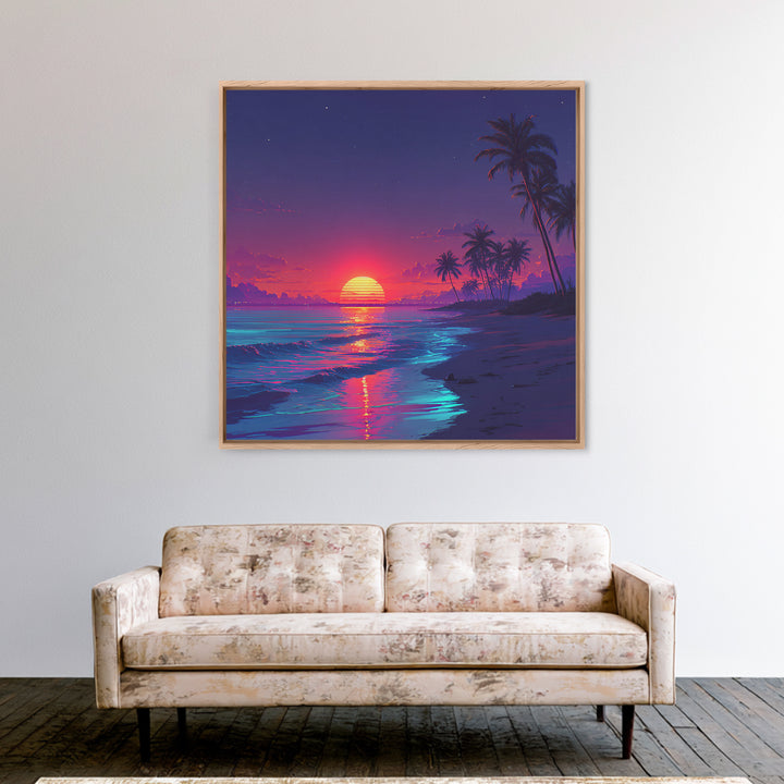 Vibrant Tropical Beach Sunset Wall Art Canvas Print Coastal Ocean Painting Summer Home Decor