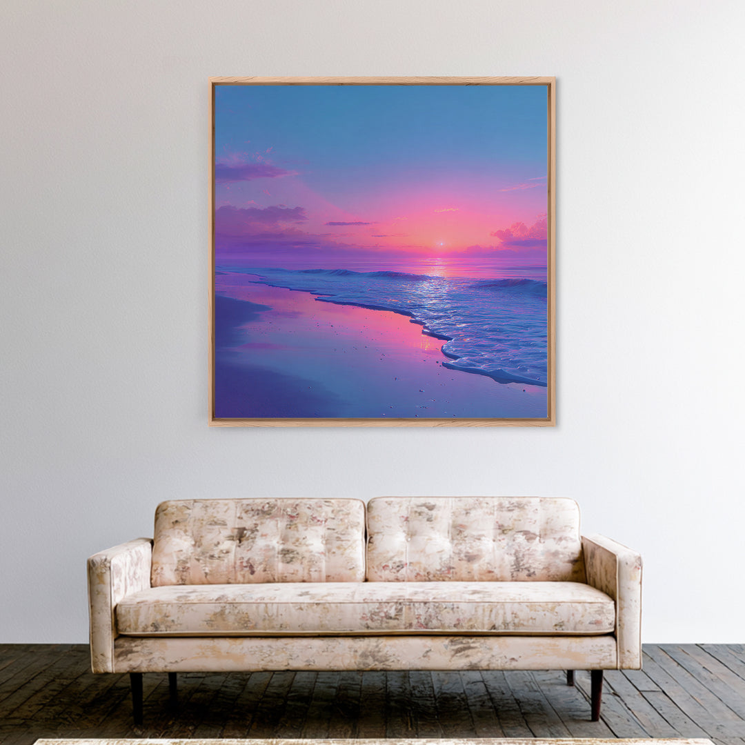 Pastel Pink And Blue Ocean Sunset Beach Landscape Wall Art Coastal Decor Calming Seascape Print For Bedroom Or Living Room