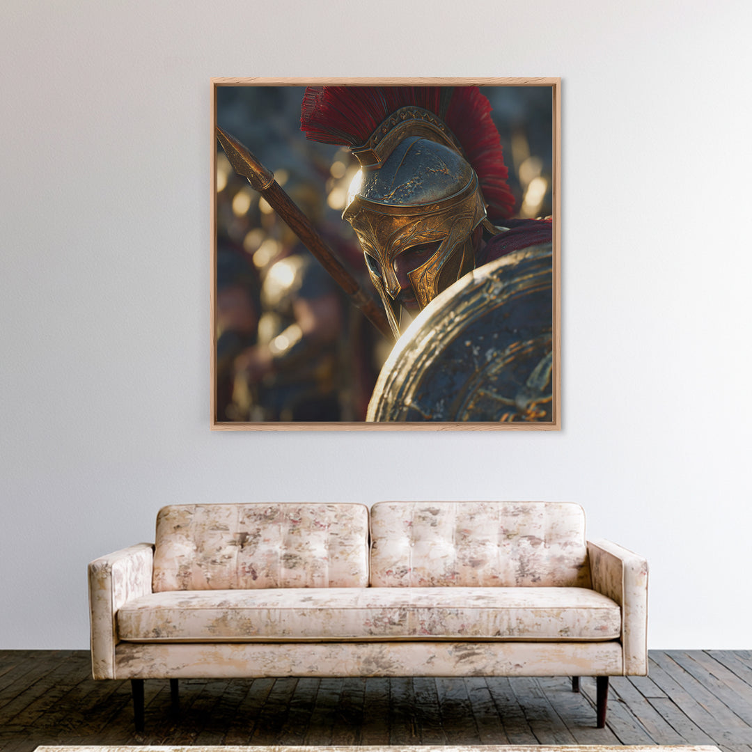 Spartan Hoplite Helmet Wall Art, Ancient Greek Framed Canvas Print, Warrior Decor, Masculine Office Art, Gift For Him, Historical Art
