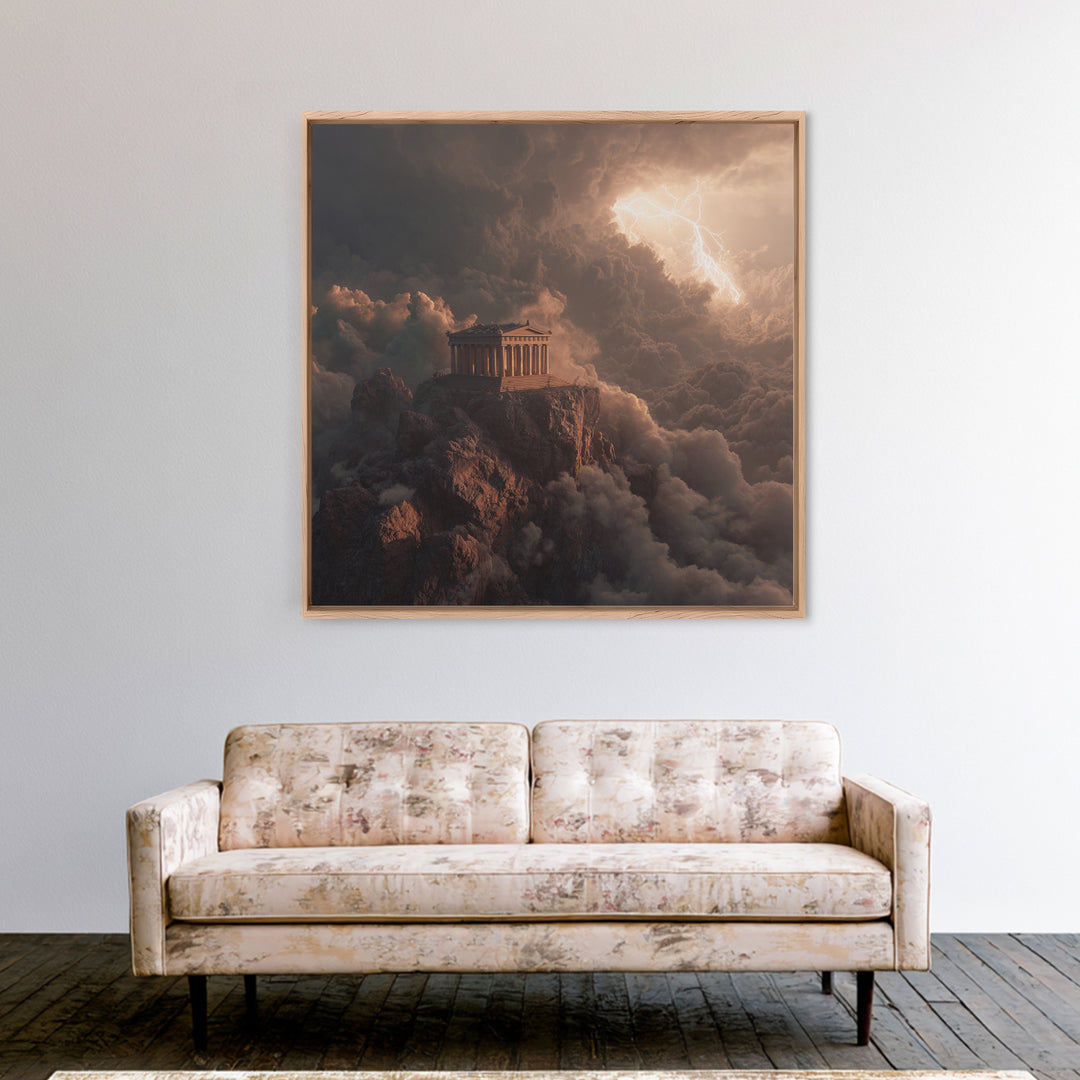 Mythic Greek Temple In Storm Clouds Wall Art, Dramatic Fantasy Canvas Print, Classical Decor, Mythology Art Gift For Him