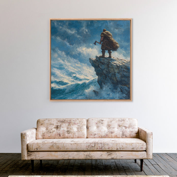 Viking Warrior On Windy Ocean Cliff Canvas Print, Seascape Wall Art, Nautical Decor, Masculine Office Decor, Gift For Him