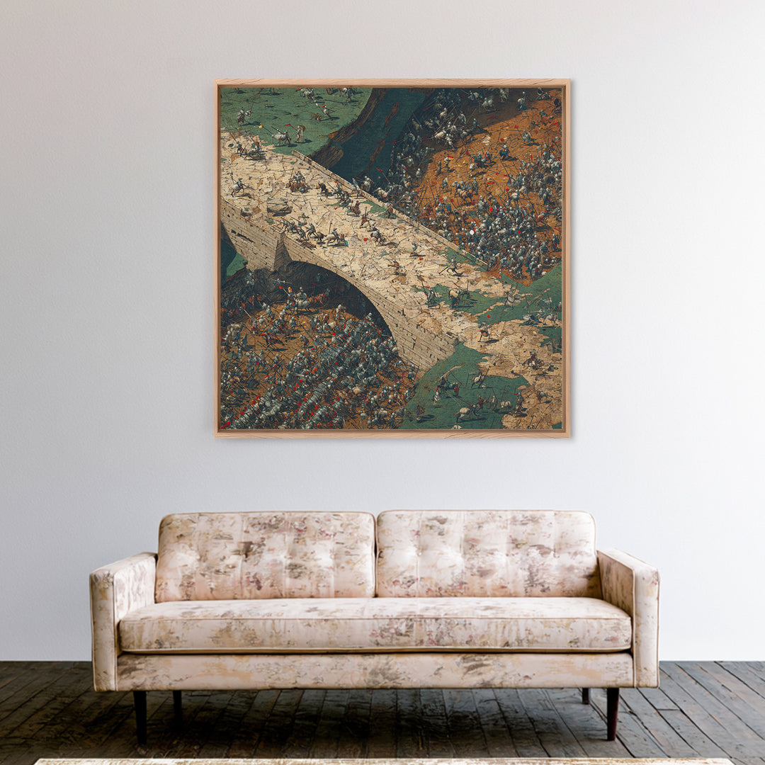 Epic Medieval Battle On Stone Bridge Wall Art, Historical Art Print, War Scene Canvas Print, Game Room Decor, Gift For Him